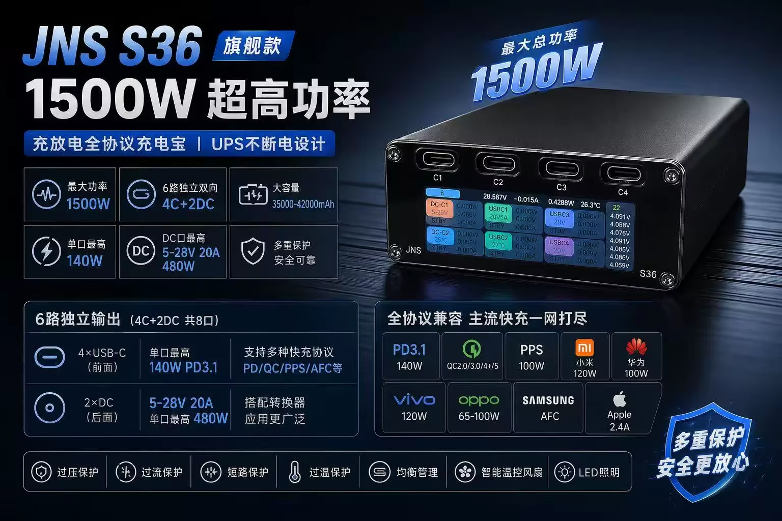 JNS S36 seven section high-pow - Battery Case Storage avaliação e preço