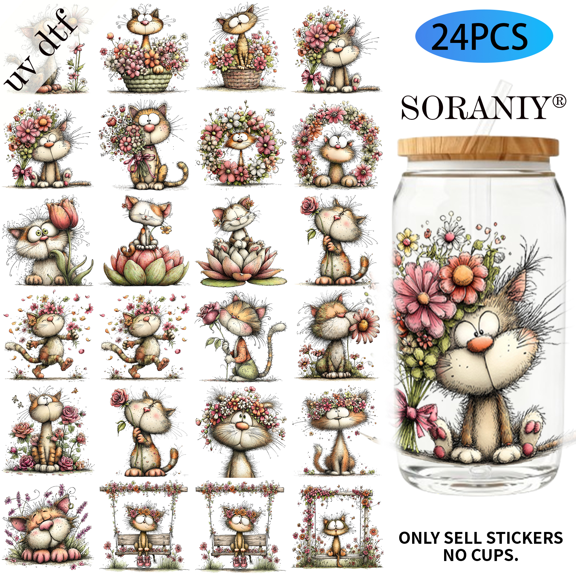 24PCS/Set Whimsical Floral Cat - Rdta Tank Glass avaliação e preço